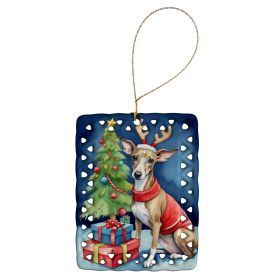 Italian Greyhound Christmas Reindeer Porcelain Ornament Christmas Tree Hanging Decorations for Home Christmas Holiday, Rectangle, Gift, Multicolo