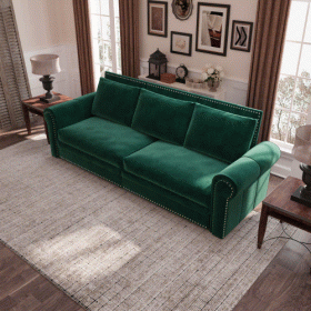 Chesterfield Sofa,93.7" King Pull Out Sofa Bed, 3-in-1 Velvet Convertible Sleeper Sofa with Nailhead Trim & Rolled Arm
