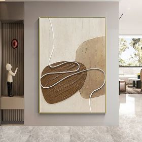 Handmade Oil Painting White and Beige Minimalist Wall Art Oversize Minimalist Painting on Canvas Neutral Textured Painting Brown Wall Decorative (size: 100X150cm, Style: 01)