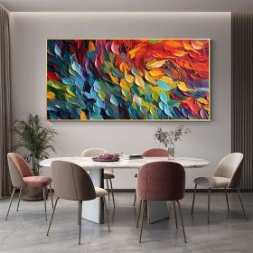 Handmade Oil Painting Original Colorful Feathers Oil Painting On Canvas Large Wall Art Abstract Colorful Painting Custom Painting Living room Hom (size: 50x100cm, Style: 01)
