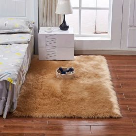 1pc Fluffy Imitation Wool Area Rug, Suede Fleece Bottom Long Imitation Wool Rug, Acrylic 80% Polyester 20%, 2.36inch Long Wool (Color: khaki, size: 35.43*59.06inch)