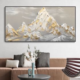 Hand Painted Oil Painting White Snow Mountain Art On Canvas Gold Leaf Texture Painting Abstract Landscape Oil Painting Wabi Sabi Wall Art Minimal (size: 90x120cm, Style: 01)