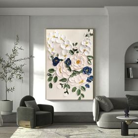 Hand Painted Oil Paintings Large Original Oil Painting White Flower Decor Abstract Wall Art Hand Paint Palette Knife Painting Heavy Textured Pain (size: 90x120cm, Style: 01)