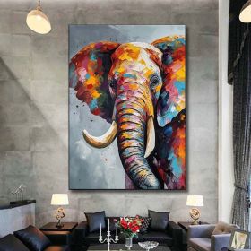 Hand Painted Oil Painting Boho Wall decor Colorful elephant Oil Painting on Canvas animal painting art large 3d wall art original painting Textur (size: 50X70cm, Style: 01)