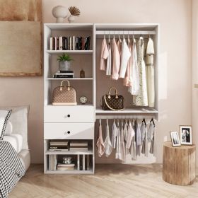 Livelylodge Modular Closet Organizer System: Modern White Open Wardrobe Closet for Bedroom Walk In Closet with 2 Drawers & 6 Shelves & 1 Hanging (Color: YG-A3B2)