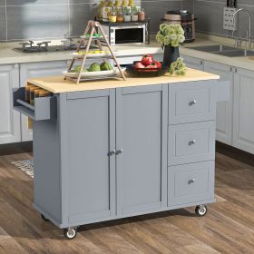 Rolling Mobile Kitchen Island with Solid Wood Top and Locking Wheels,52.7 Inch Width,Storage Cabinet and Drop Leaf Breakfast Bar,Spice Rack (Color: Blue+Grey, Material: MDF)